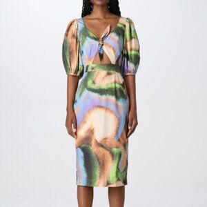 NWOT ROTATE Birger Christensen Cotton Dusty/Orange Cara Midi Dress XS $410